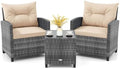 KOTEK 3 Piece Patio Furniture Set, Outdoor PE Rattan Conversation Set with Washable Cushions & Tempered Glass Tabletop, Wicker Chairs and Table Set for Porch, Garden, Balcony (Beige) by KOTEK