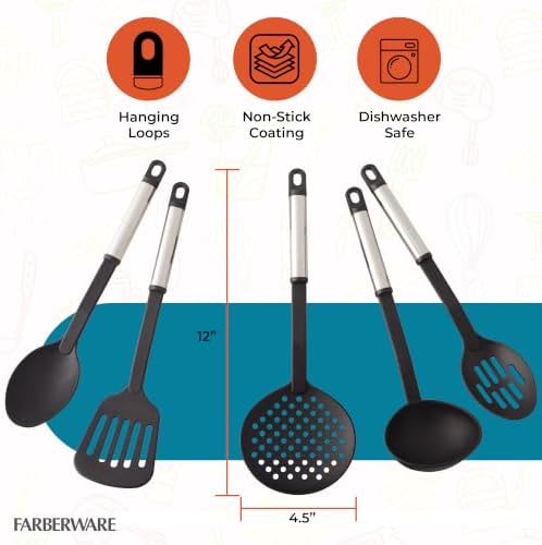 Farberware – Stainless Steel Kitchen Tool Set – Black, Set of 5 - Image 2