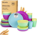 Kitchen Wheat Straw Dinnerware Set | Service for 8 | Unbreakable Dinnerware Set Plates and Bowls Sets Dinner Plates Dessert Plate Drinking Glasses Cereal Bowls Kitchen Dishes Sets - Memphis by Perlapoc