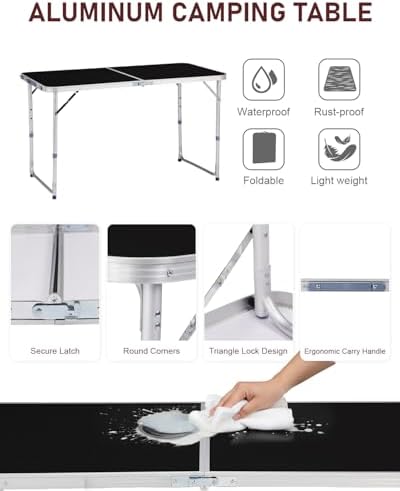 Outvita 4ft Portable Folding Camping Table Lightweight Suitcase Black - Image 4