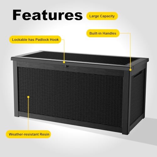 ROJIK Outdoor Storage Housing Deck Box,Waterproof Patio Furniture, Garden Tools, Cushions, Pool Accessories Storage Bench with Lockable Lid and Side Handles (Black,320 Gallon) - Image 5
