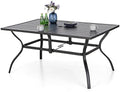 MFSTUDIO Patio Table for 6, Black Metal Dining Table w/Umbrella Hole by MFSTUDIO