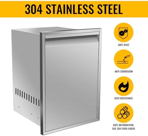 Outdoor Kitchen Drawers, Triple BBQ Drawers Stainless Steel Built-in Drawer For Outdoor Kitchen Island, Patio Grill Station,Trash Drawer - Image 4