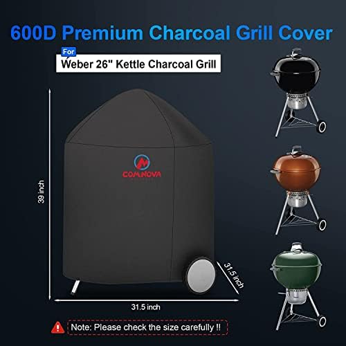 Comnova Charcoal Kettle Grill Cover - 7153 BBQ Cover for Weber 26 Inch Original Kettle, Heavy Duty & Waterproof Cover for 26 Inch Weber, Cuisinart and Char-Griller Grills - Image 3
