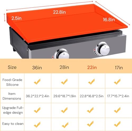 22 Inch Griddle Cover Mat for Blackstone Griddle, Full Wrap-Around Protection Griddle Accessories, Food Grade Silicone Grill Mat, Orange - Image 3