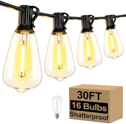 Brightever 30FT Outdoor String Lights 16 Bulbs, Waterproof Patio Lights by Brightever