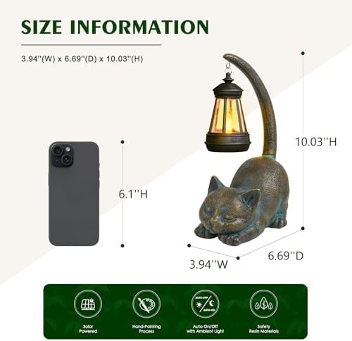 MININOVA Solar Garden Statues Cat Figurine Outdoor Decor with Solar Lantern - Image 3