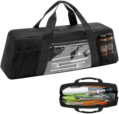 Grill Tool Storage Bag for BBQ Utensils up to 22" – Large BBQ Utensil Organizer with Pockets, Portable Barbecue Accessories Carrying Case for Camping, Outdoor Cooking (Bag Only, Black) by SOSAZOZA