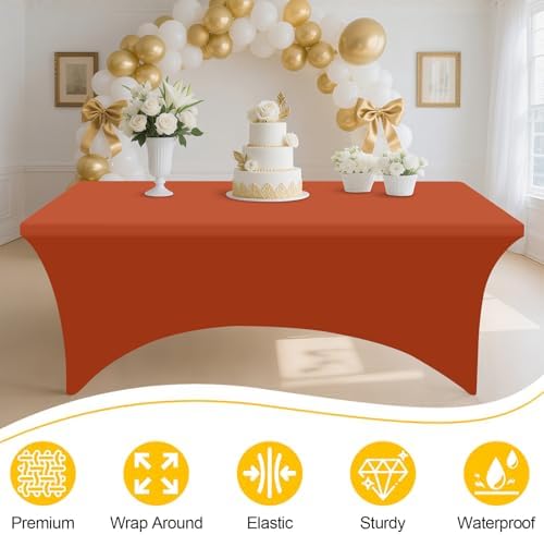 Smiry 2 Pack Spandex Table Cloth 4FT, Elastic Fitted Rust Tablecloth - Image 3