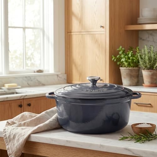 Zulay Kitchen 6.4QT Enameled Cast Iron Dutch Oven Pot with Lid, Heavy-Duty Soup Pot for Stews, Braising, Roasting & Sourdough Bread Baking, Oven Safe up to 500°F – Gray - Image 2