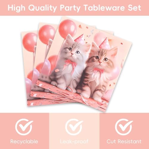 Egami 40pcs Cat Party Supplies,include 20 Dessert plate and 20 Napkin,kitten Party Plate Napkin Set,Used for Cat Party Decoration - Image 4