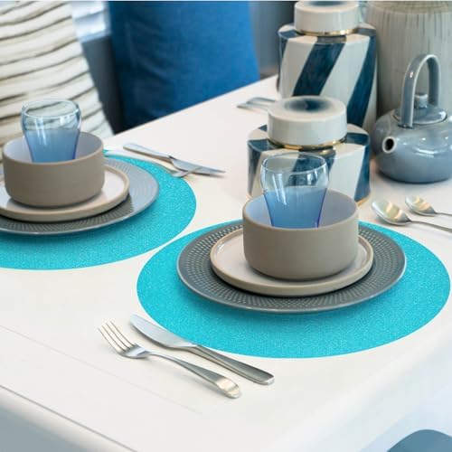 30PCS Lake Blue Round Paper Placemats 13 Inch Glitter Disposable Paper Charger Doilies Tablemats for Wedding Birthday Baby Shower Ocean Beach Party Dinner Table Decor - Image 5