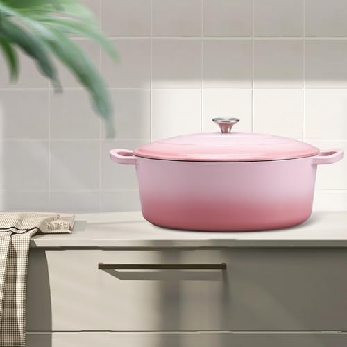 Leonyo 5-Quart Enameled Cast Iron Oval Dutch Oven Pot with Lid, Pink - Image 7