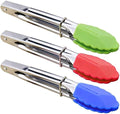 HINMAY 7-Inch Mini Tongs with Silicone Tips, Set of 3 (Green Red Blue) by HINMAY