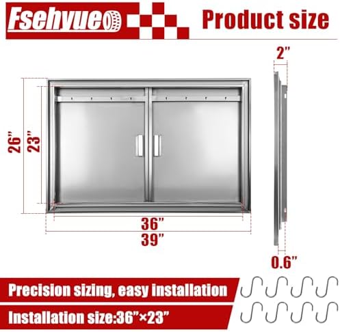 Outdoor Kitchen Door 39'' W x 26'' H Double BBQ Access Door Stainless Steel Flush Mount Doors Wall Vertical Doors with Handle and Hooks Suitable for Grilling Station BBQ Island Outside Cabinet - Image 4