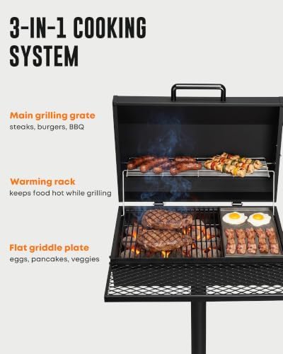 Stanbroil Deluxe Park Style Charcoal Grill with Griddle & Lid, 24-Inch - Image 3
