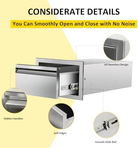 Outdoor Kitchen Drawers 14" W x 8.5" H x 23" D Flush Mount Single BBQ Drawers Built-in Stainless Steel Drawer for Outdoor Kitchen Island, Patio Grill Station - Image 5