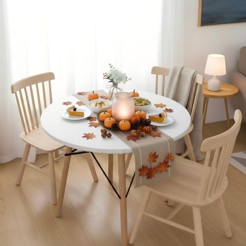 LUSHVIDA Round Tablecloth, Fitted Table Cloth for 45"-56" Tables, White - Image 2