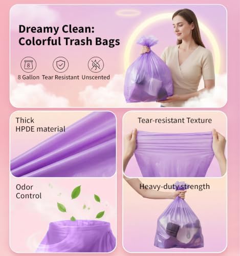 Medium 8 Gallon Trash Bags Unscented, 0.94 Mil, Purple, 150 Count - Image 4