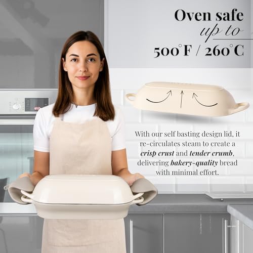 Enamelled Cast Iron Bread Loaf Pot – Dutch Oven For Sourdough Bread Baking – Oven Safe Non Stick Bread Pot – Rectangular, Cream, 34cm x 16cm – by Nuovva - Image 5