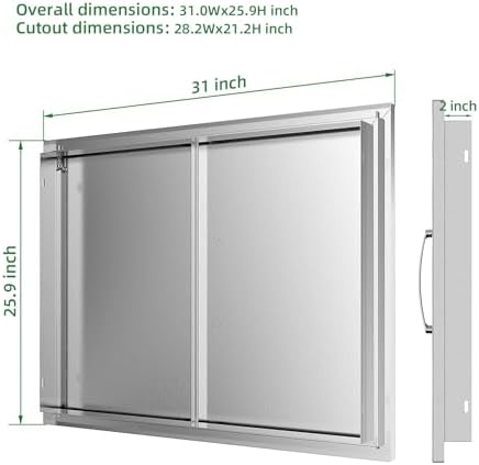 Outdoor Kitchen Doors 31W x 24H Inch, Double BBQ Access Doors 304 Stainless Steel for Outdoor Kitchen Cabinet Grill Station or BBQ Island - Image 2