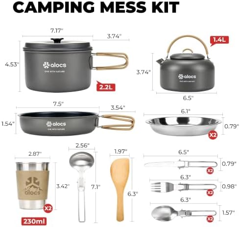 ALOCS 20pcs Camping Cookware Mess Kit, Camping Pots and Pans Set - Image 2