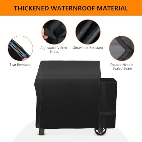 Grill Cover for Weber Searwood XL 600 Pellet Grill,All-Weather-Resistant Outdoor Protection Heavy-Duty 600D Waterproof BBQ Smoker Cover Fits Model 3400146, Black - Image 5