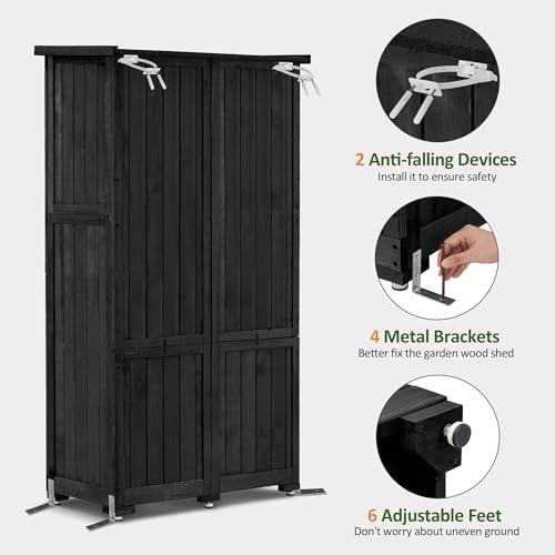 MCombo Outdoor Storage Cabinet, Wood Shed with Shelves 0870 (Black) - Image 6