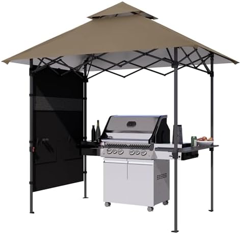 ABCCANOPY 8x5 Pop Up BBQ Grill Gazebo with Lights & Sidewall, Khaki by ABCCANOPY