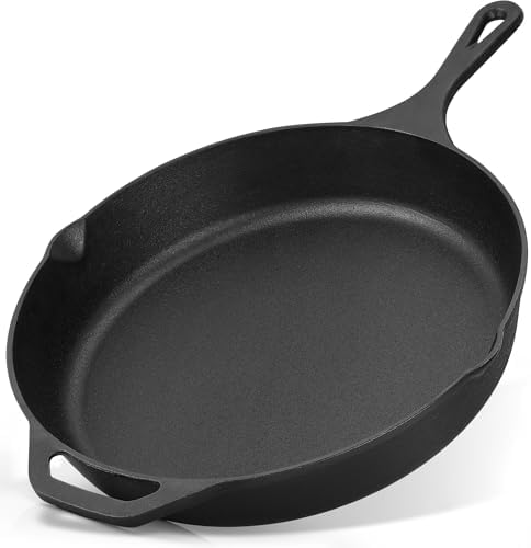 Zulay Kitchen Pre-Seasoned Cast Iron Skillet – 12.5 Inch Heavy Duty Frying Pan for Indoor & Outdoor Cooking – Oven, Stovetop, Induction, Grill & Campfire Safe by ZulayKitchen