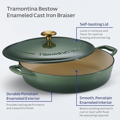 Tramontina Bestow Enameled Cast Iron 4-Qt Braiser Pan with Lid, Cactus - Image 5
