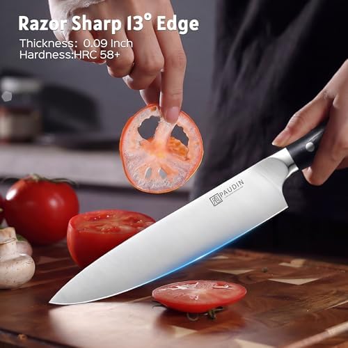 PAUDIN Chef Knife,8 Inch Professional Kitchen Knife Dishwasher Safe,Forged German Stainless Steel Sharp Cooking Knife,Ergonomic G10 Handle Full Tang Meal Prep Knives,Home Restaurant Gift for Men Women - Image 5