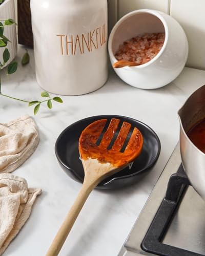 LE TAUCI Ceramic Spoon Rest for Stove Top, 5 Inch Spoon Holder for Kitchen Counter Set of 4, Kitchen Gadgets, Coffee Spoon Cradle, Home Accessories for Utensils, Dishwasher Safe, Black - Image 2