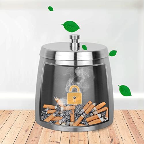 X-Large Outdoor Ashtray with Lid for Cigarettes,Stainless Steel Windproof/Rainproof Heavy Hidden Ashtray for Outside Patio Home Table Decor (X-Large) - Image 3