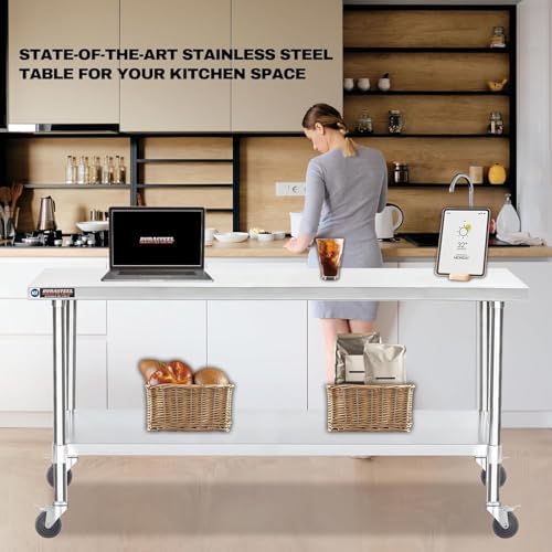 DuraSteel 30x72 NSF Stainless Steel Cart Work Table - Heavy Duty Rolling Food Prep Table Countertop Island - Metal Utility Cart on Wheels Caster, Grill Stand Storage Outdoor Kitchen Tables Bar Top - Image 7