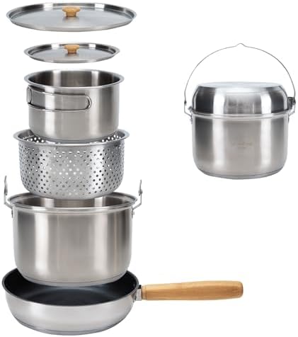 KingCamp Camping Cookware Set, 304 Stainless Steel Camping Pot for 4-6 by KingCamp