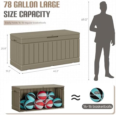 JUMMICO 78 Gallon Deck Box Waterproof Resin Outdoor Storage Box - Image 4