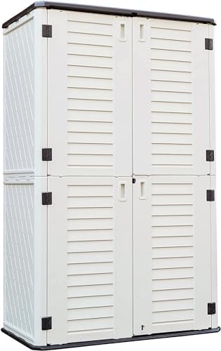 KINYING Outdoor Storage Cabinet Waterproof, Resin Vertical Outdoor Storage Shed for Patio Furniture, Garden Tools, Pool Accessories, Mower Storage (66 Cu.ft, Off White) by KINYING