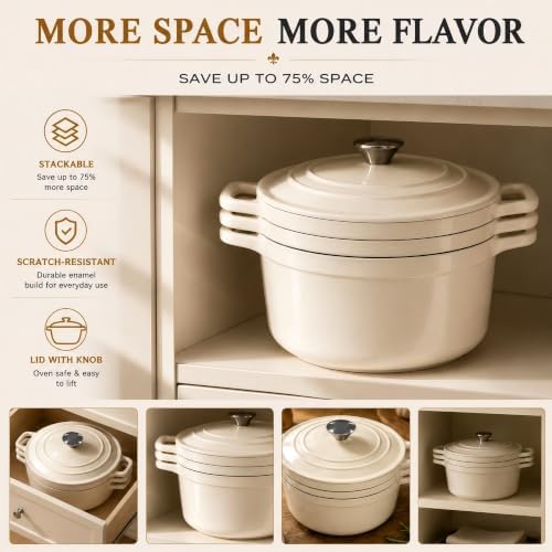 AHJ Enameled Cast Iron Dutch Oven Set - 4 Piece Cookware Set with Lids - Image 3