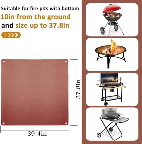 Fire Pit Mat, 37.8"x 39.4" Fireproof Blanket for Under Fire Pit, Brown - Image 5