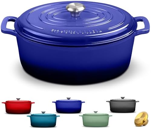 Rossallini Enameled Cast Iron Lidded Oval Dutch Oven, 15.5 Qt, Indigo Blue by RossalliniSignatureStoneware
