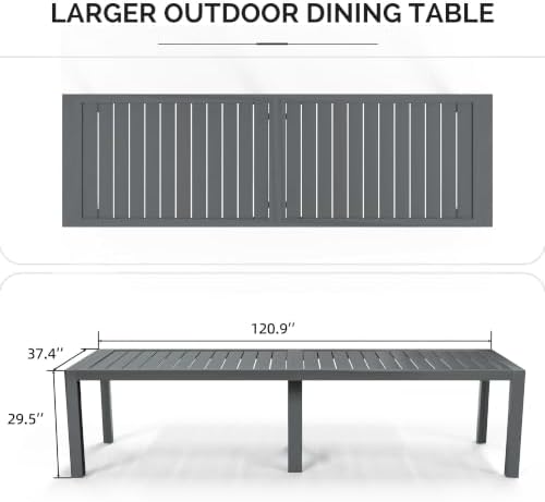 PURPLE LEAF Patio Dining Table for 10, All Aluminum Frame Height Adjustable - Image 2