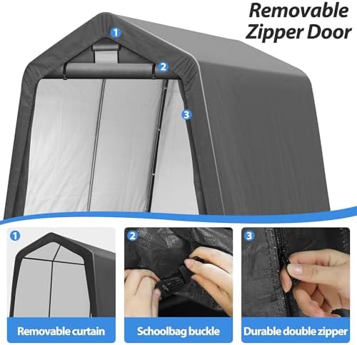 8' x 8' Outdoor Portable Storage Shed,Heavy Duty Portable Garage with Roll-up Zipper Door, Storage Shelter Shed for Generator, Vehicles,Motorcycle - Image 6