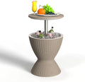 EasyUp Outdoor Cooler Bar Table – 8 Gallon Outdoor Patio Cooler Table with Drain Plug, Adjustable Height Rattan-Style Resin Cool Bar for Poolside, Deck, BBQ & Parties (Grey) by EASYUP
