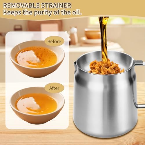 119oz 304 Stainless Steel Deep Fryer Pot with Basket & Strainer, Large Capacity Bacon Grease Container for Kitchen,Frying, Cooking, Camping,Oil Filter Container - Dishwasher Safe (119oz/3.5L/3.7Qt) - Image 3