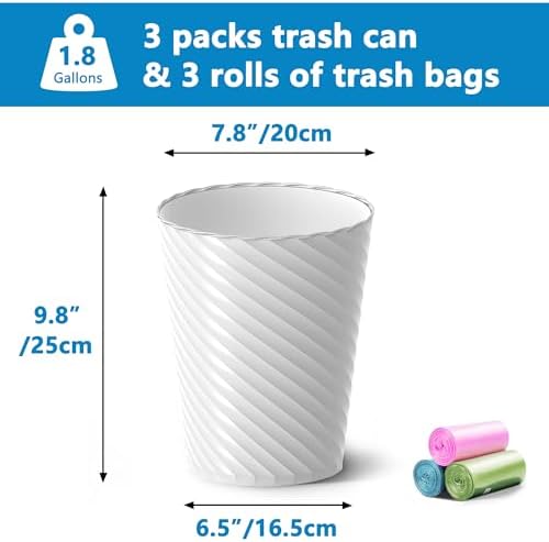 Lysam Bathroom Trash Can 8 Pack, 1.8 Gallon Small Trash Can with Trash Bags - Image 3