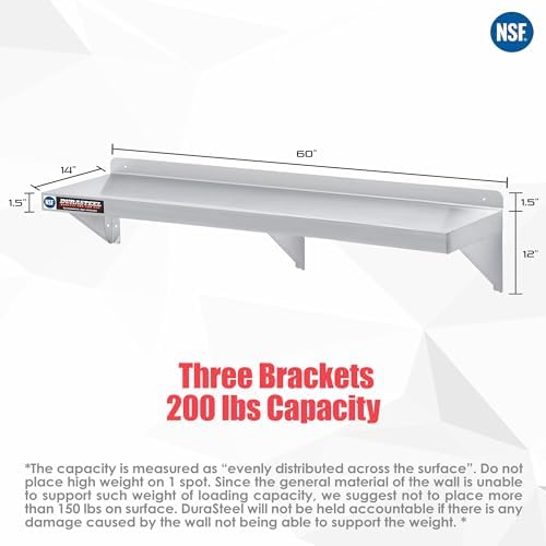DuraSteel Stainless Steel Wall Mount Shelf 60" Wide x 14" Deep Commercial Grade - NSF Certified - Good for Restaurant, Bar, Home, Kitchen, Laundry, Garage and Utility Room - Image 3