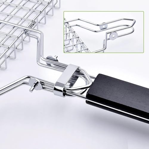 BBQ Grill Basket, 430 Food Grade Stainless Steel Lockable Fish Grill Basket with Removable Handle, Portable Grilling Rack for Whole Fish, Steak, Shrimp and Vegetables, Outdoor Camping Barbecue - Image 5