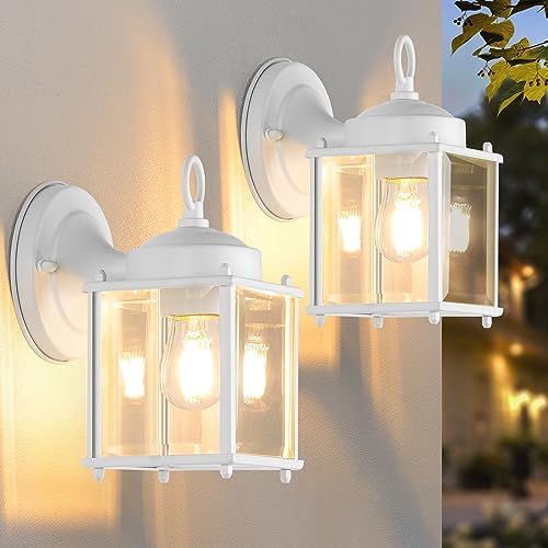 MATAMEYE Outdoor Wall Lantern, Exterior White Waterproof Wall Sconce Lighting Fixtures, Front Door Wall Lights with Clear Beveled Glass Shade, 2 Pack by MATAMEYE