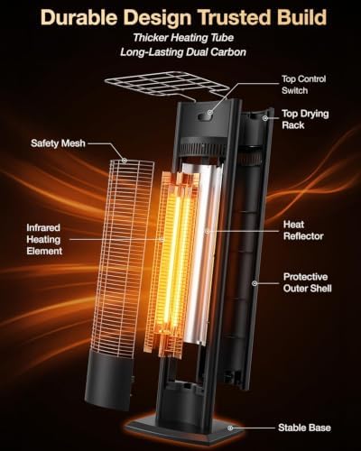 hykolity Electric Patio Heater 38.5 in, 1500W Infrared Indoor&Outdoor Heater, Portable Standing Space Heater with IPX4 Waterproof, Tip-Over, Overheat Protection for Patio, Backyard, Living room - Image 4